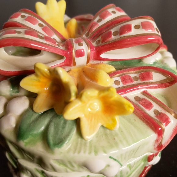 Fitz & Floyd Covered Trinket Bowl Dish Flowers Lilies Ribbon - Picture 5 of 6